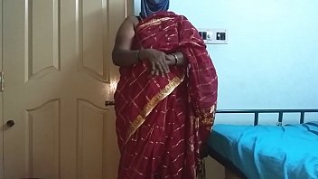 Indian Wife In Red Saree Teasing With Big Boobs And Shaved Pussy