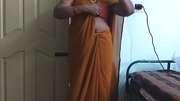 Indian Wife In Saree Teasing With Big Boobs And Shaved Pussy, Rubbing And Pressing Hard