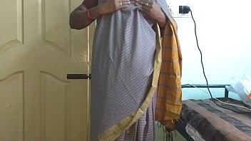 Sensual Indian Wife Vanitha Flaunts Her Curves In Grey Saree, Teasing With Big Boobs And Smooth Pussy
