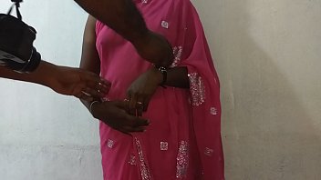 Indian Wife In Blue Saree Teasing With Big Boobs And Shaved Pussy, Rubbing Hard Nipples And Fingering