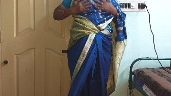 Indian Wife In Blue Saree Teasing With Big Boobs And Shaved Pussy, Hard Nipple Play And Hot Masturbation