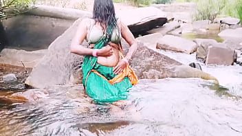 Naked Village Aunty Gets Wet And Wild Under The Waterfall, Moaning Dirty Telugu Words.